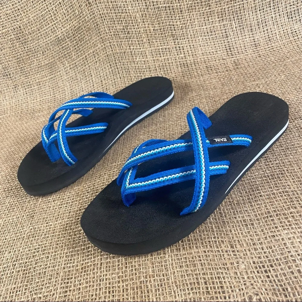 Teva sandals flip flops Blue strappy cushion Insoles Arch Support Sz  8 - Picture 2 of 12